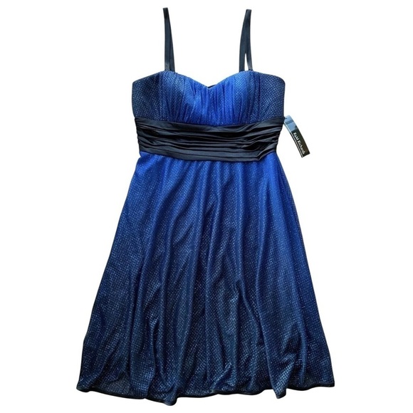 R&M Richards Metallic Shimmer Ombre Ruched Formal Dress Blue Black Size 6 - Picture 1 of 8